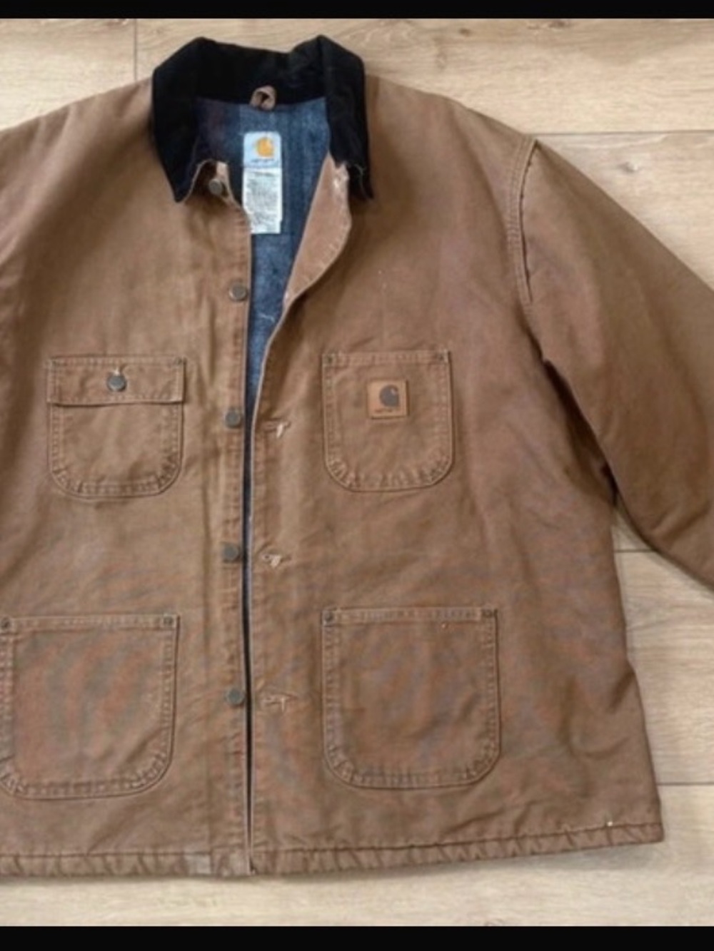 Carhartt Brown Duck Canvas Work Jacket with Black Corduroy Collar